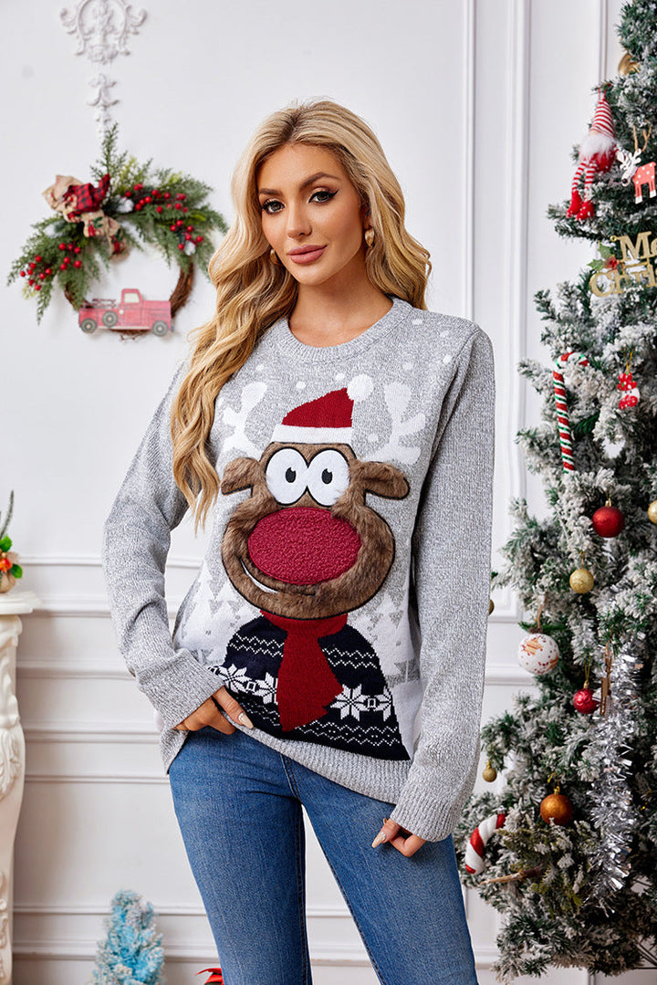 Mune | Christmas Reindeer Embroidery Knit Sweater