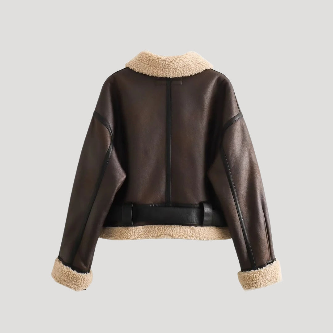 Mune | Women's Aviator Jacket Made of Faux Leather with Shearling Winter Coat