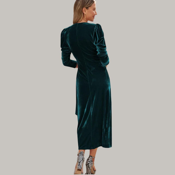Mune | Long Midi Dress Wrap-Type of Velours with Puff Sleeves
