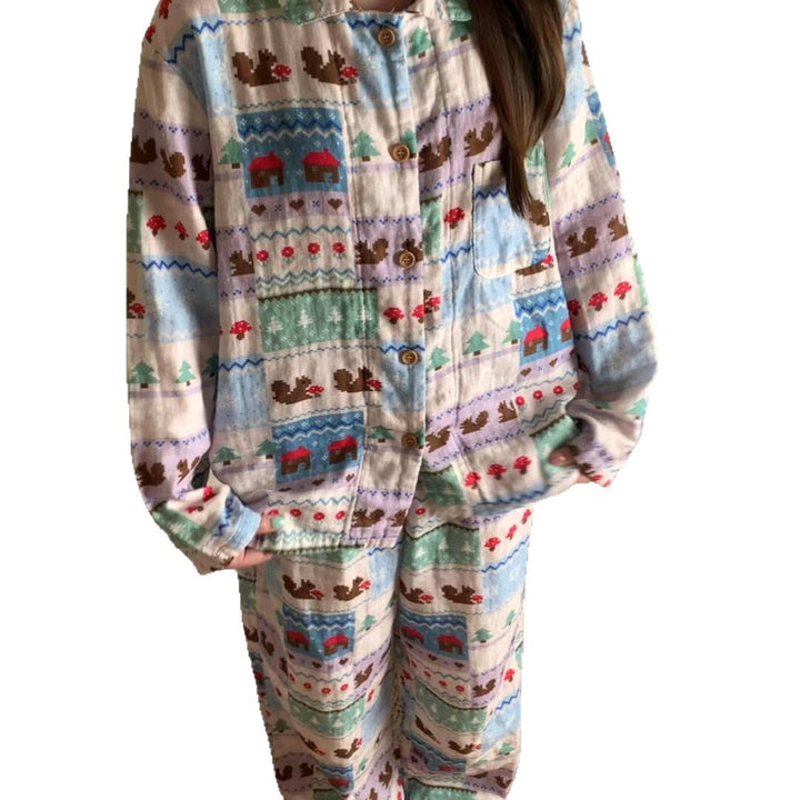 Women's Pajama Set, long-sleeved, with cabin print