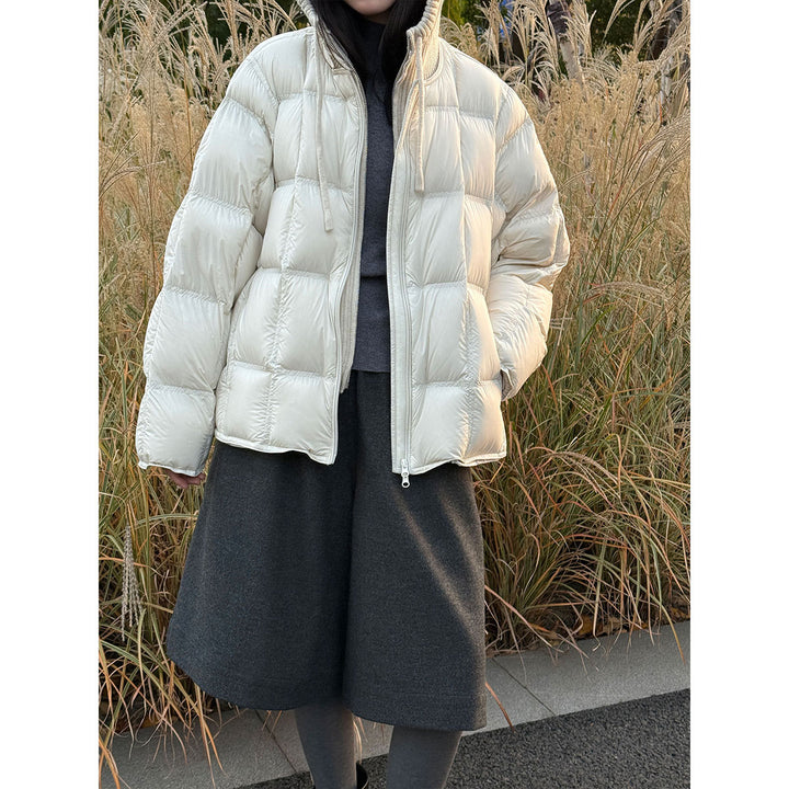 Down jacket for women with knitted hood and duck feathers