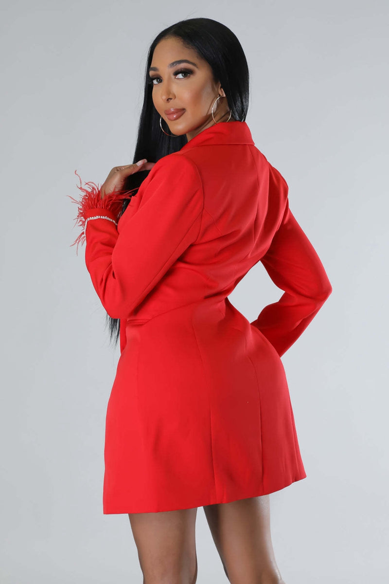Mune | White Blazer Dress with Feathered Sleeves