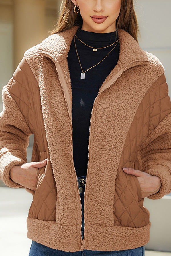 Mune | Long Sleeve Cardigan with Zipper Made Of Plush Patchwork Women'S Jacket