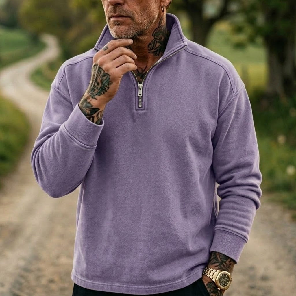 Men's Denim Sweatshirt with 1/4 Zipper