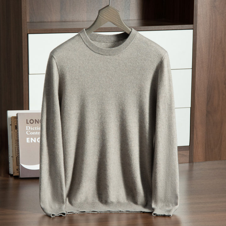 Men's wool pullover with stand-up collar, loose and warm