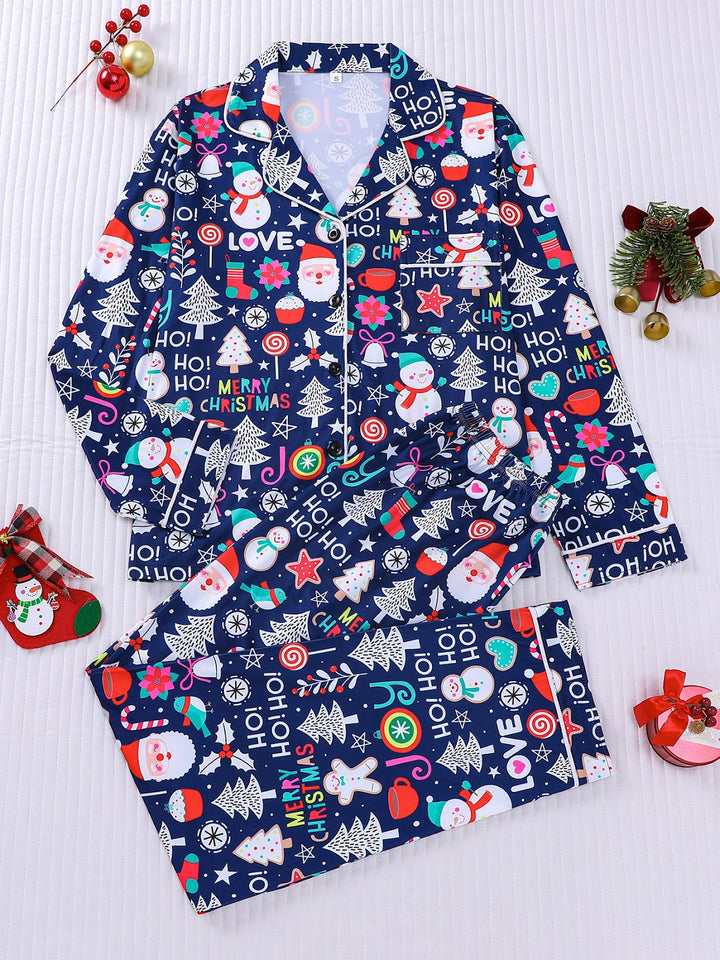 Women's Pajama Set, Long Sleeve, Christmas Motif, Notched Collar