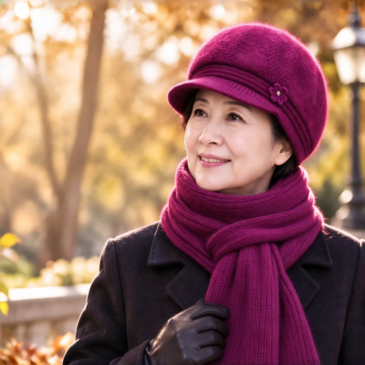 Winter knit set for women: hat and scarf with ear protection