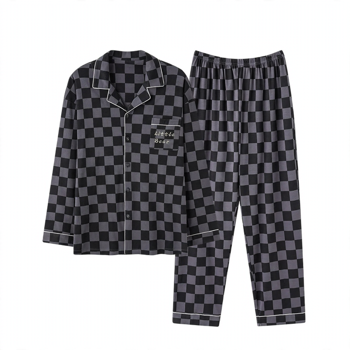 Men's pajamas made of pure cotton, long-sleeved