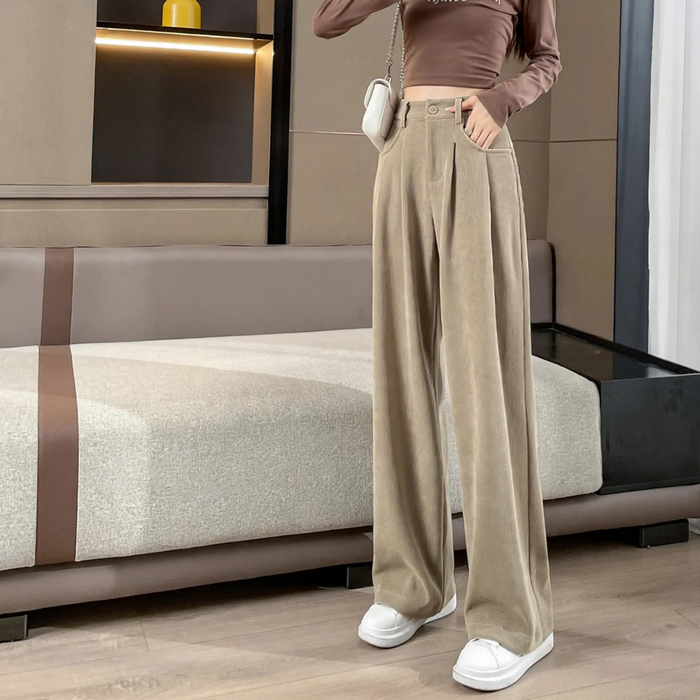 Cord pant with wide leg, high-waist, lined