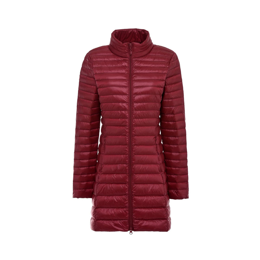 Women's down coat, mid-length, stand-up collar