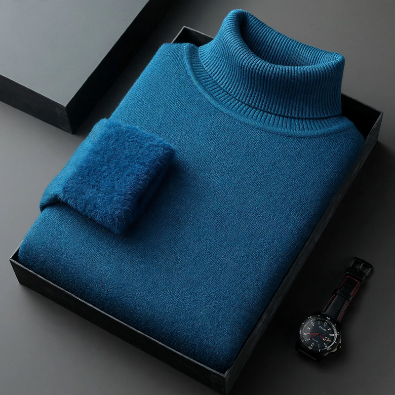 Men's knitted sweater with roll neck and wool blend