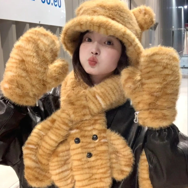 Winter set with hat, scarf, gloves, and bag