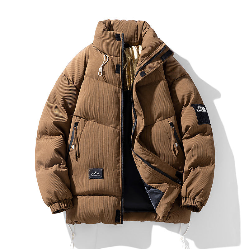 Padded men's winter jacket with stand collar, big sizes