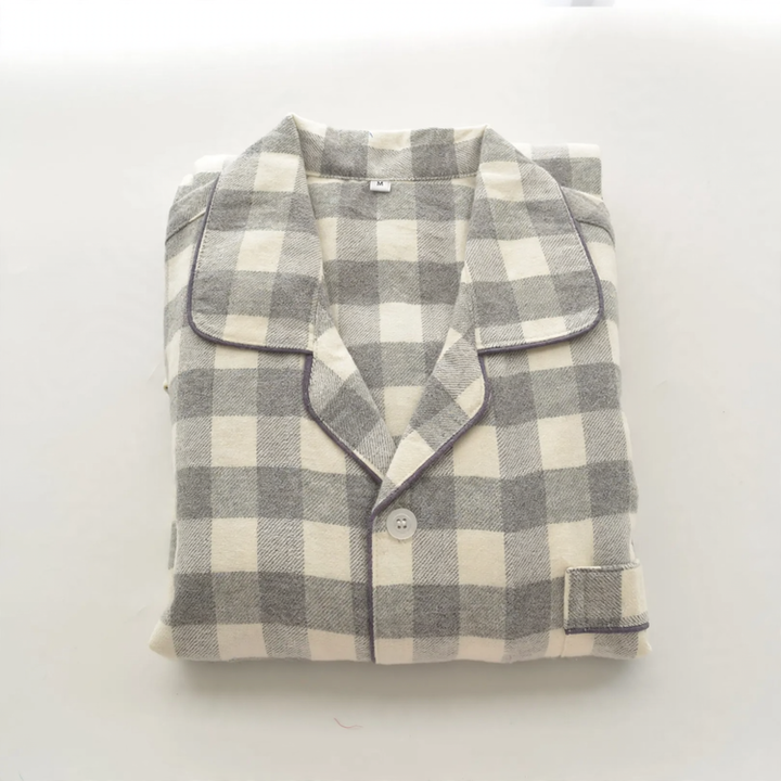 Classic plaid pajamas set for couples, long-sleeved