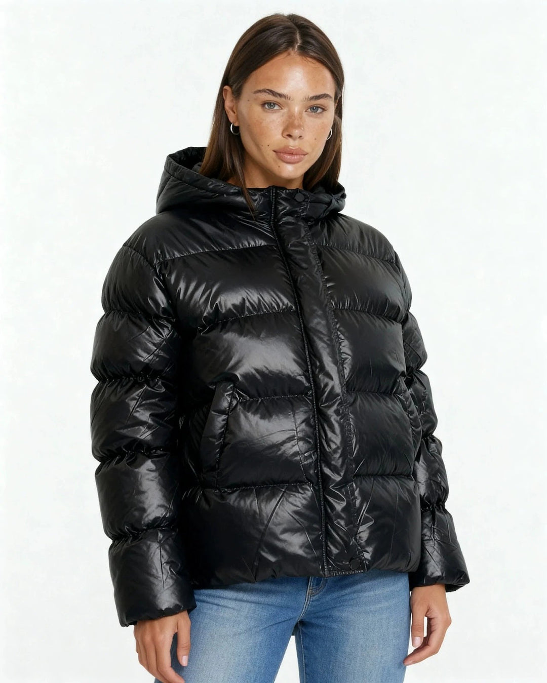 Padded women's hoodie in modern style