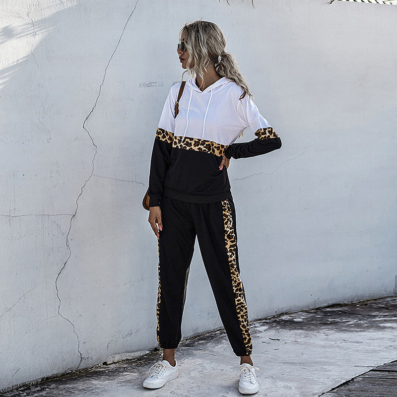 Women's two-piece tracksuit with hood and leopard trim Mune Fashion