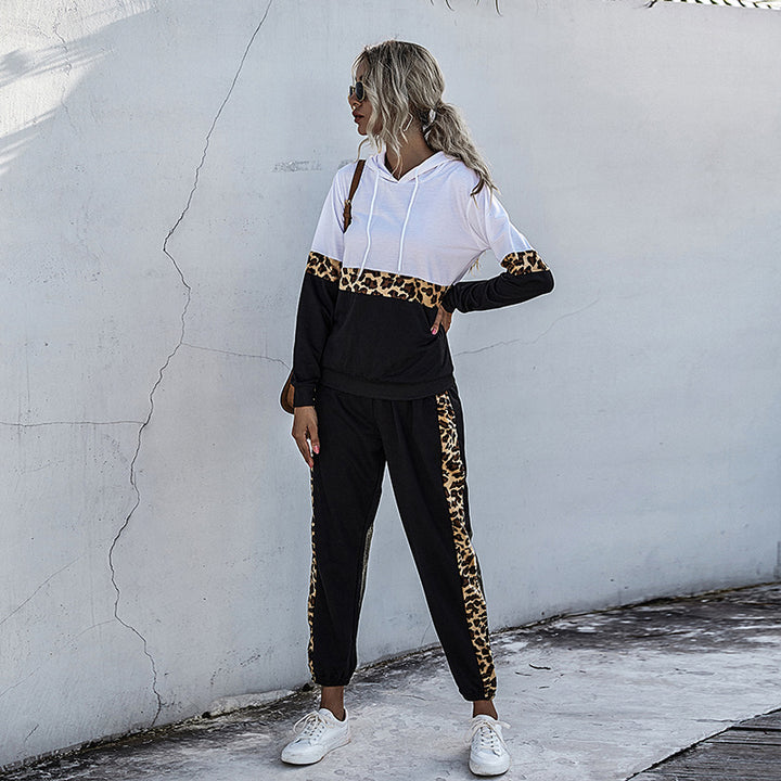 Women's two-piece tracksuit with hood and leopard trim Mune Fashion