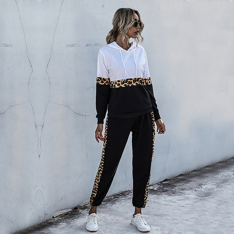 Women's two-piece tracksuit with hood and leopard trim Mune Fashion