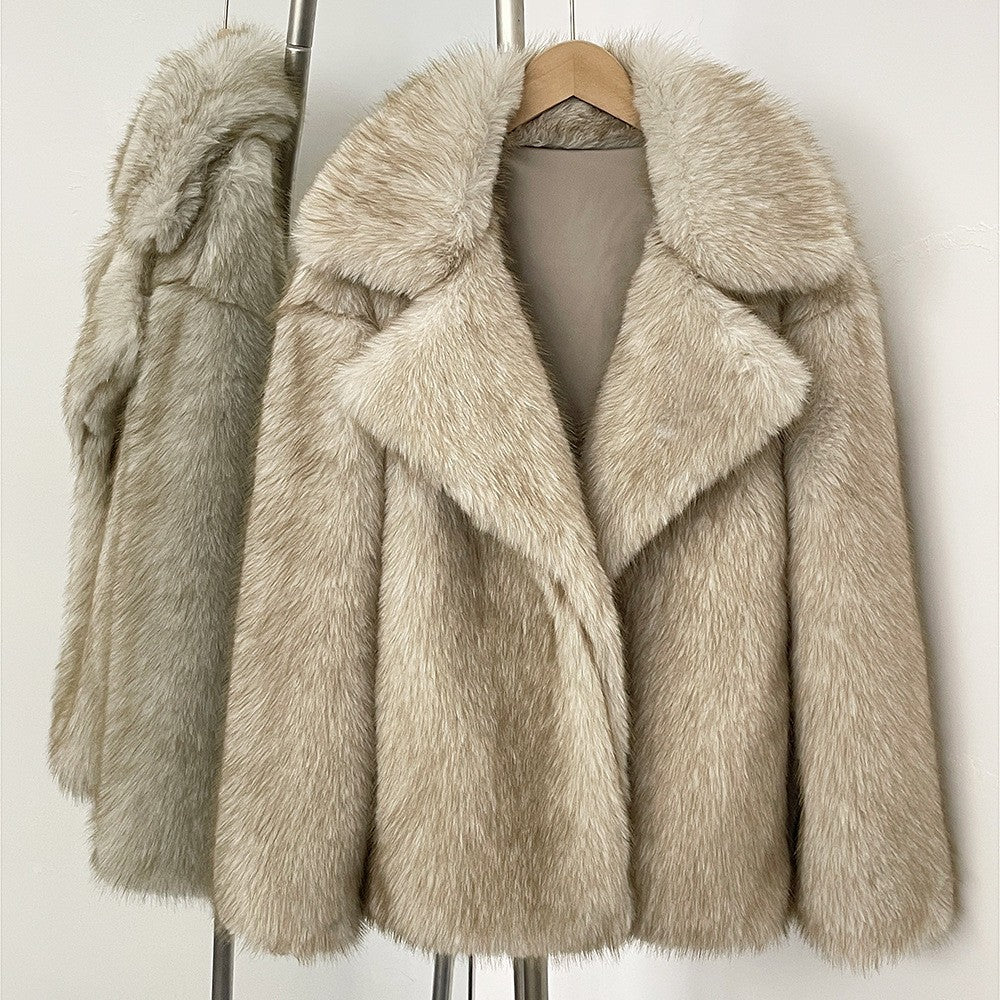 Women’s fur coat, medium length, artificial fur, winter