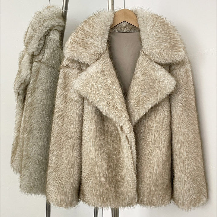 Women’s fur coat, medium length, artificial fur, winter