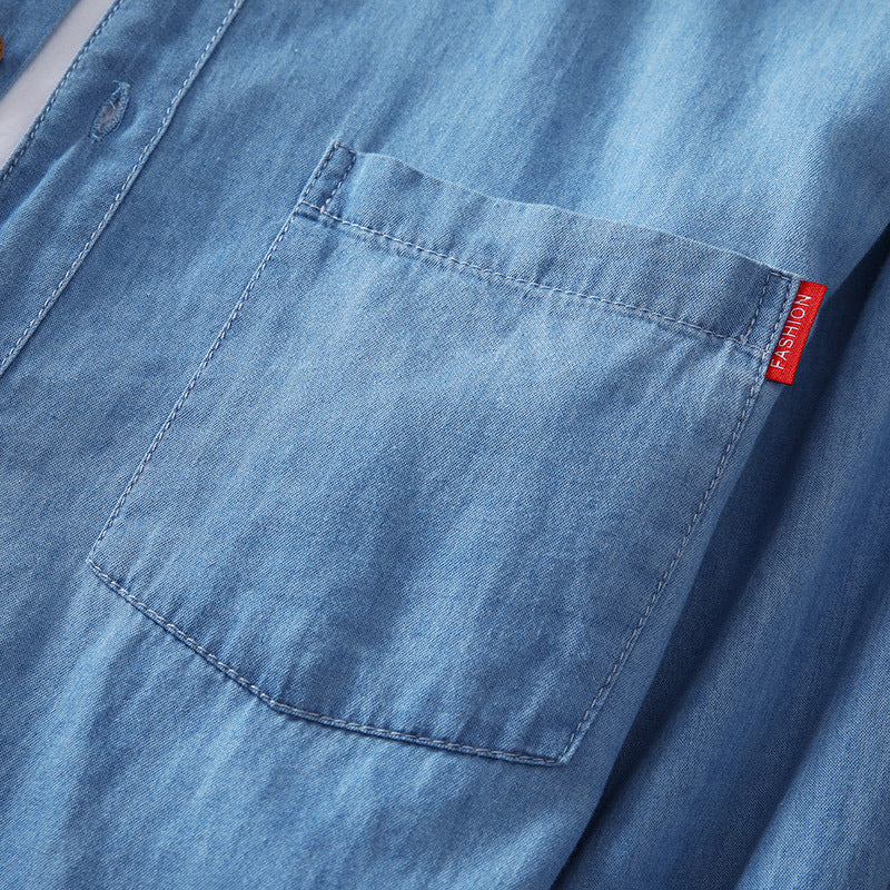 Men's Lightweight Chambray Shirt with Chest Pocket and Relaxed Fit Mune Fashion