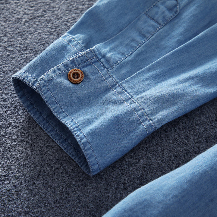 Men's Lightweight Chambray Shirt with Chest Pocket and Relaxed Fit Mune Fashion