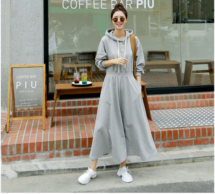 Women’s Maxi Sweat Dress with Hood, Oversized Silhouette and Side Pockets Mune Fashion