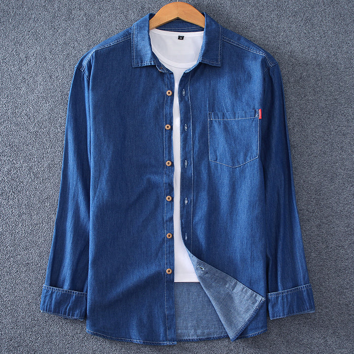 Men's Lightweight Chambray Shirt with Chest Pocket and Relaxed Fit Mune Fashion
