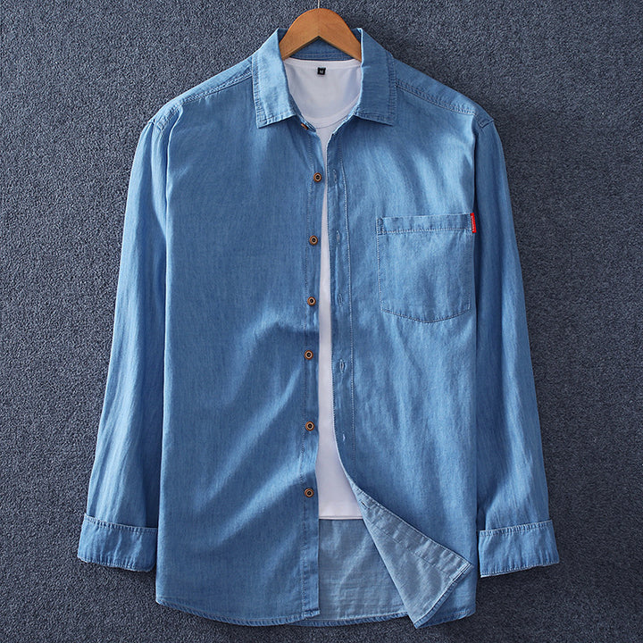 Men's Lightweight Chambray Shirt with Chest Pocket and Relaxed Fit Mune Fashion