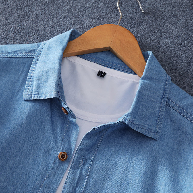 Men's Lightweight Chambray Shirt with Chest Pocket and Relaxed Fit Mune Fashion