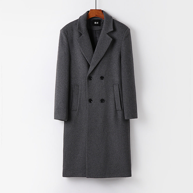 Men's Double-Breasted Wool Coat with Shawl Collar and Long Cut Mune Fashion