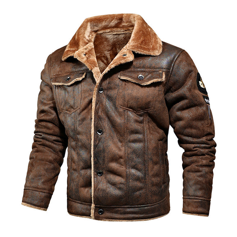 Men's faux leather pilot jacket with teddy lining and vintage wash Mune Fashion