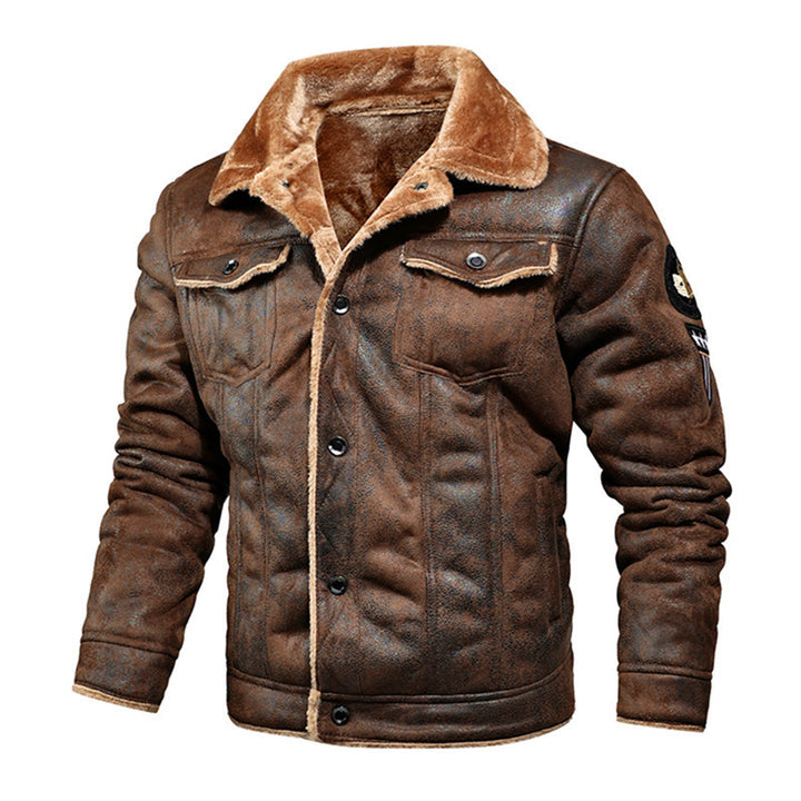 Men's faux leather pilot jacket with teddy lining and vintage wash Mune Fashion
