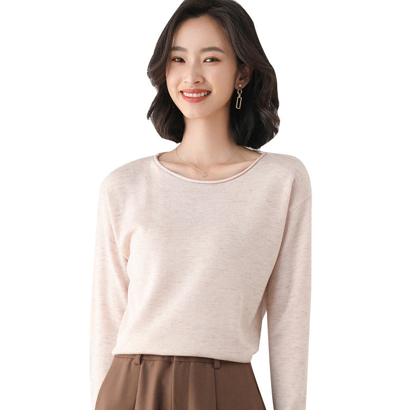 Women Light Fine Knit Sweater with Wide Round Neckline and Casual Fit Mune Fashion