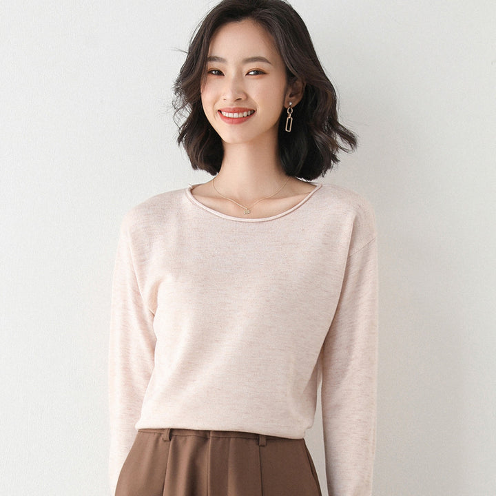 Women Light Fine Knit Sweater with Wide Round Neckline and Casual Fit Mune Fashion