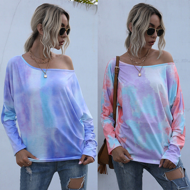 Women Oversize Long Sleeve with Off-Shoulder Cut and Tie-Dye Pattern Mune Fashion