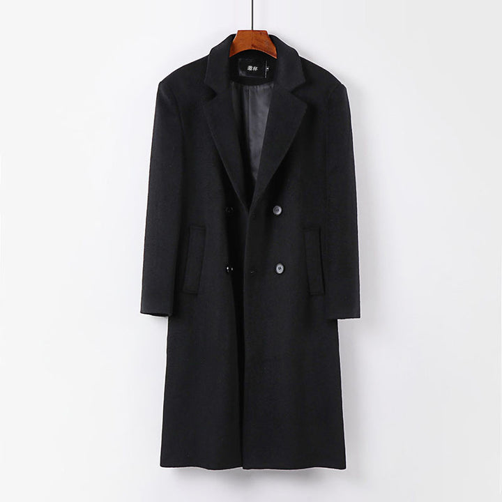 Men's Double-Breasted Wool Coat with Shawl Collar and Long Cut Mune Fashion