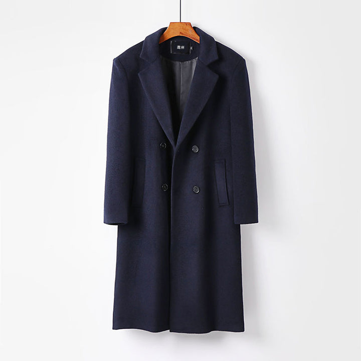 Men's Double-Breasted Wool Coat with Shawl Collar and Long Cut Mune Fashion