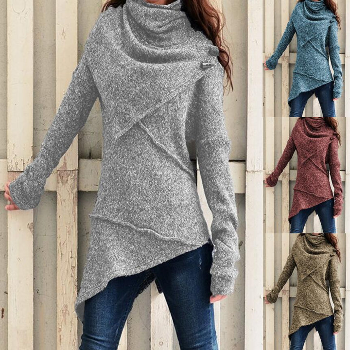 Women's Asymmetrical Boucle Knit Sweater with Large Shawl Collar Mune Fashion