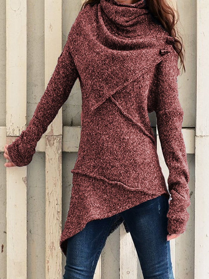 Women's Asymmetrical Boucle Knit Sweater with Large Shawl Collar Mune Fashion