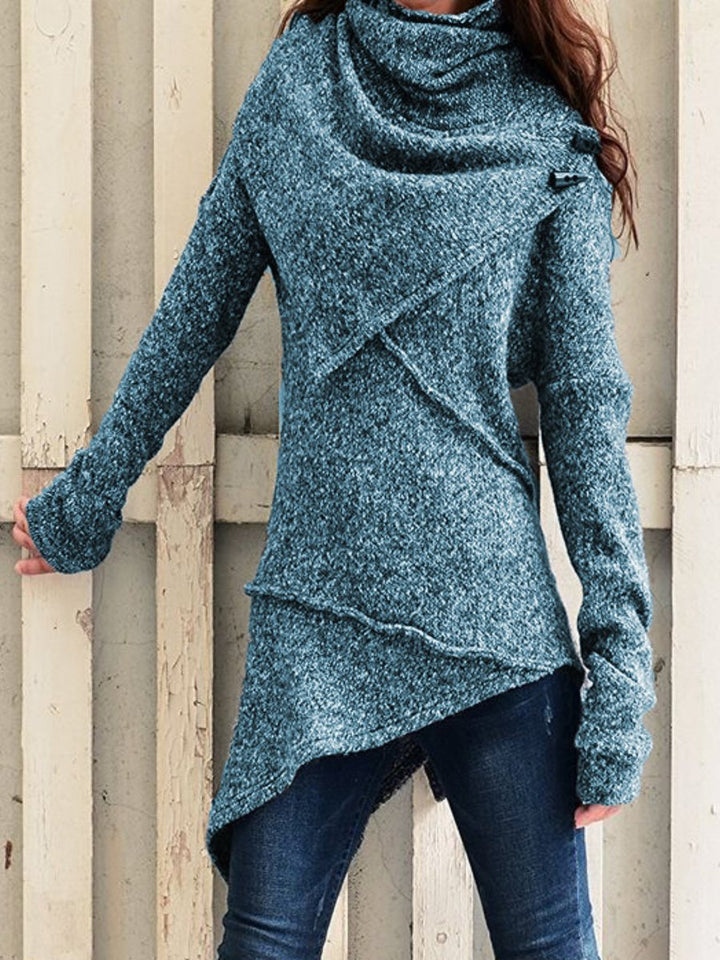 Women's Asymmetrical Boucle Knit Sweater with Large Shawl Collar Mune Fashion