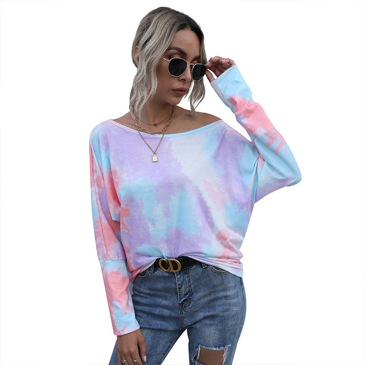 Women Oversize Long Sleeve with Off-Shoulder Cut and Tie-Dye Pattern Mune Fashion