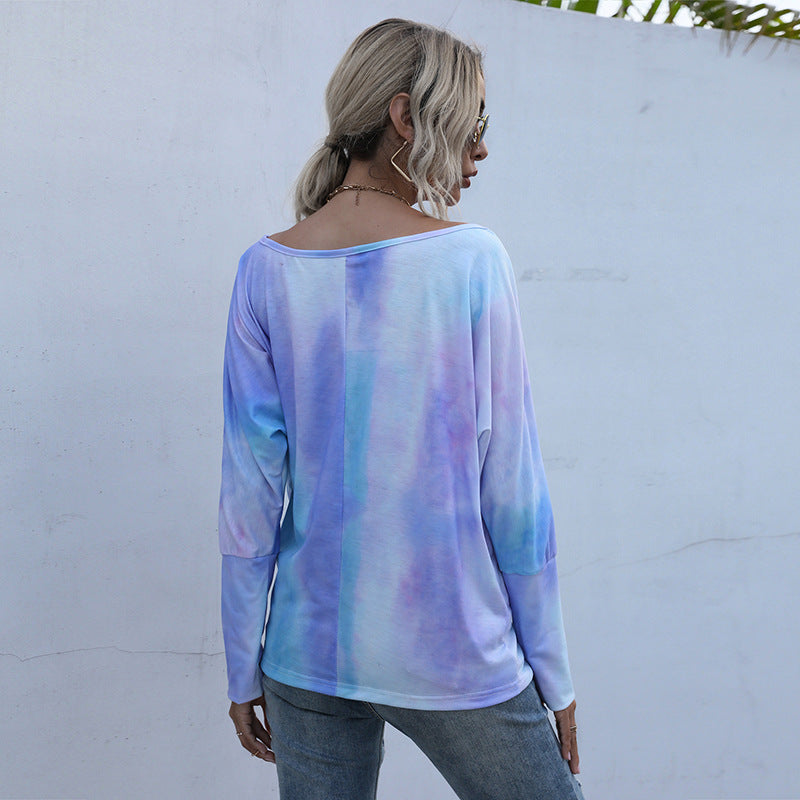 Women Oversize Long Sleeve with Off-Shoulder Cut and Tie-Dye Pattern Mune Fashion