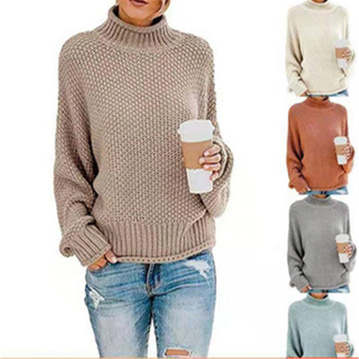 Women Chunky Knit Boxy Turtleneck Sweater with Textured Waffle Look and Ribbed Hem Mune Fashion