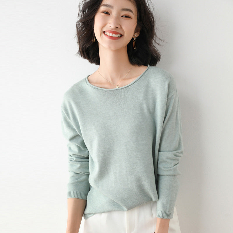 Women Light Fine Knit Sweater with Wide Round Neckline and Casual Fit Mune Fashion