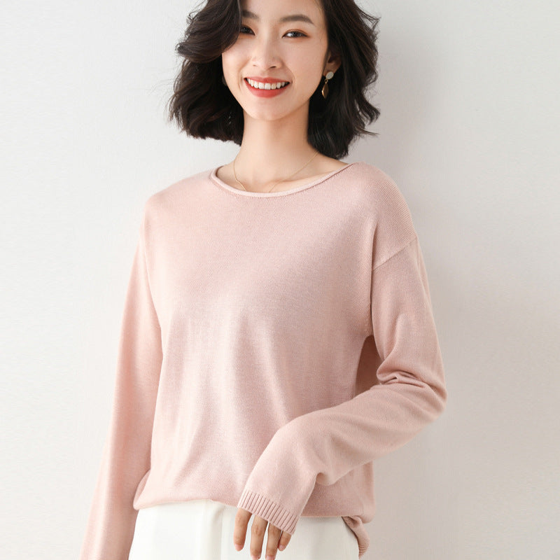 Women Light Fine Knit Sweater with Wide Round Neckline and Casual Fit Mune Fashion