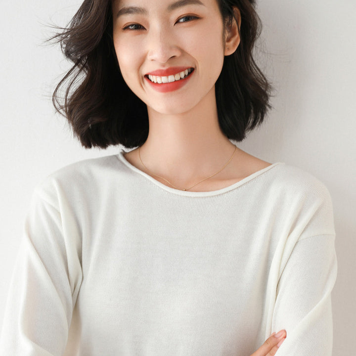 Women Light Fine Knit Sweater with Wide Round Neckline and Casual Fit Mune Fashion