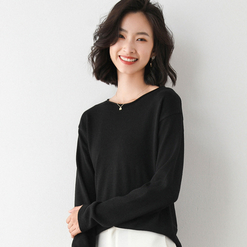 Women Light Fine Knit Sweater with Wide Round Neckline and Casual Fit Mune Fashion