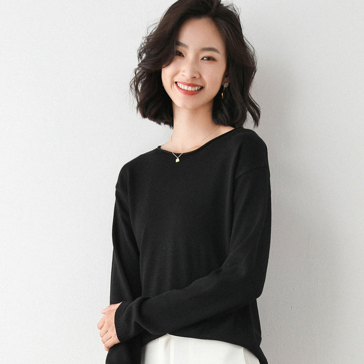 Women Light Fine Knit Sweater with Wide Round Neckline and Casual Fit Mune Fashion