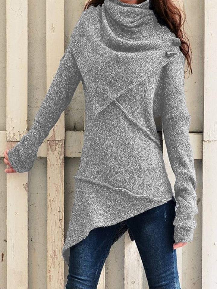 Women's Asymmetrical Boucle Knit Sweater with Large Shawl Collar Mune Fashion